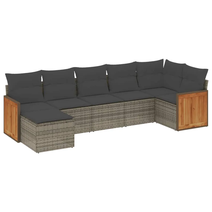 Salon de jardin avec coussins 7 pcs gris résine tressée - 2