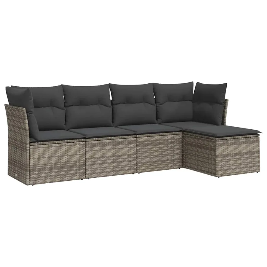 Salon de jardin 5 pcs avec coussins gris résine tressée - 2