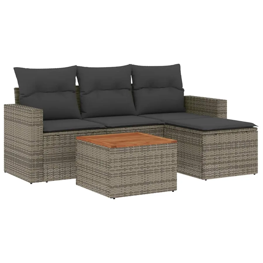 Salon de jardin 5 pcs avec coussins gris résine tressée - 2