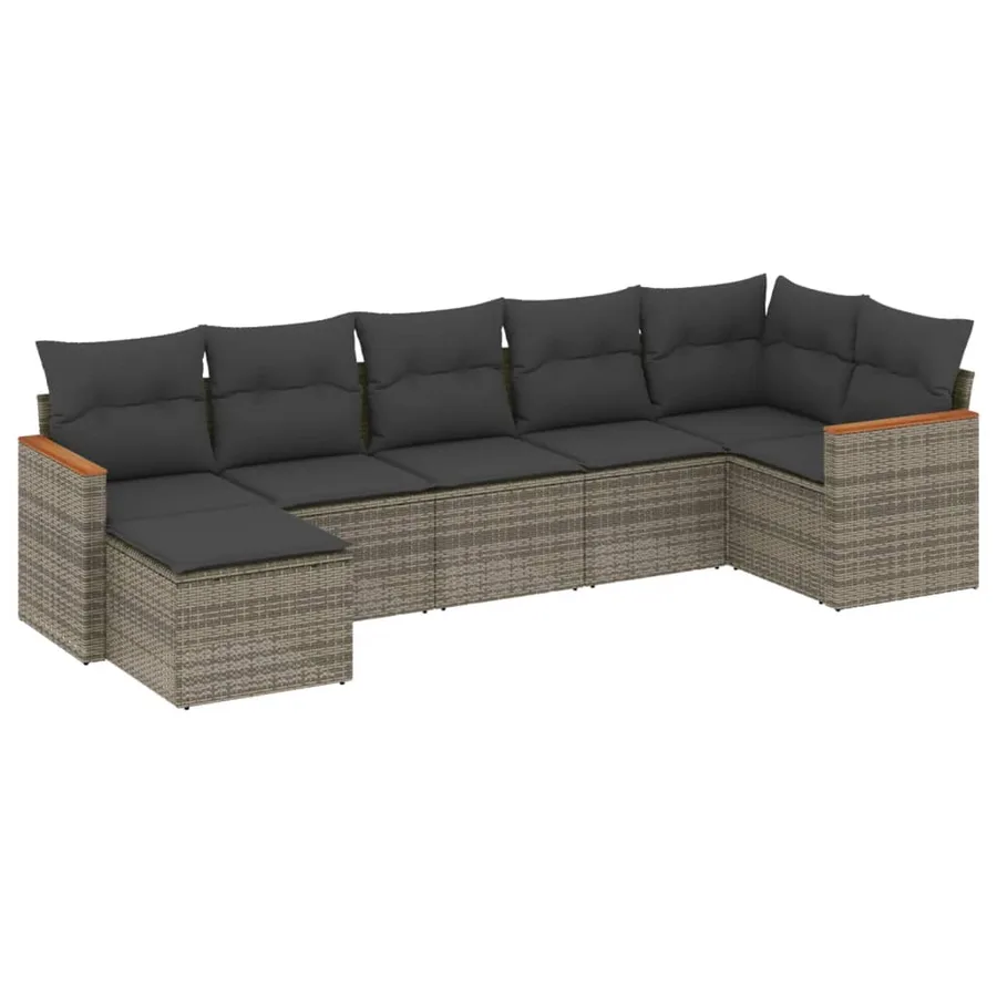 Salon de jardin avec coussins 7 pcs gris résine tressée - 2