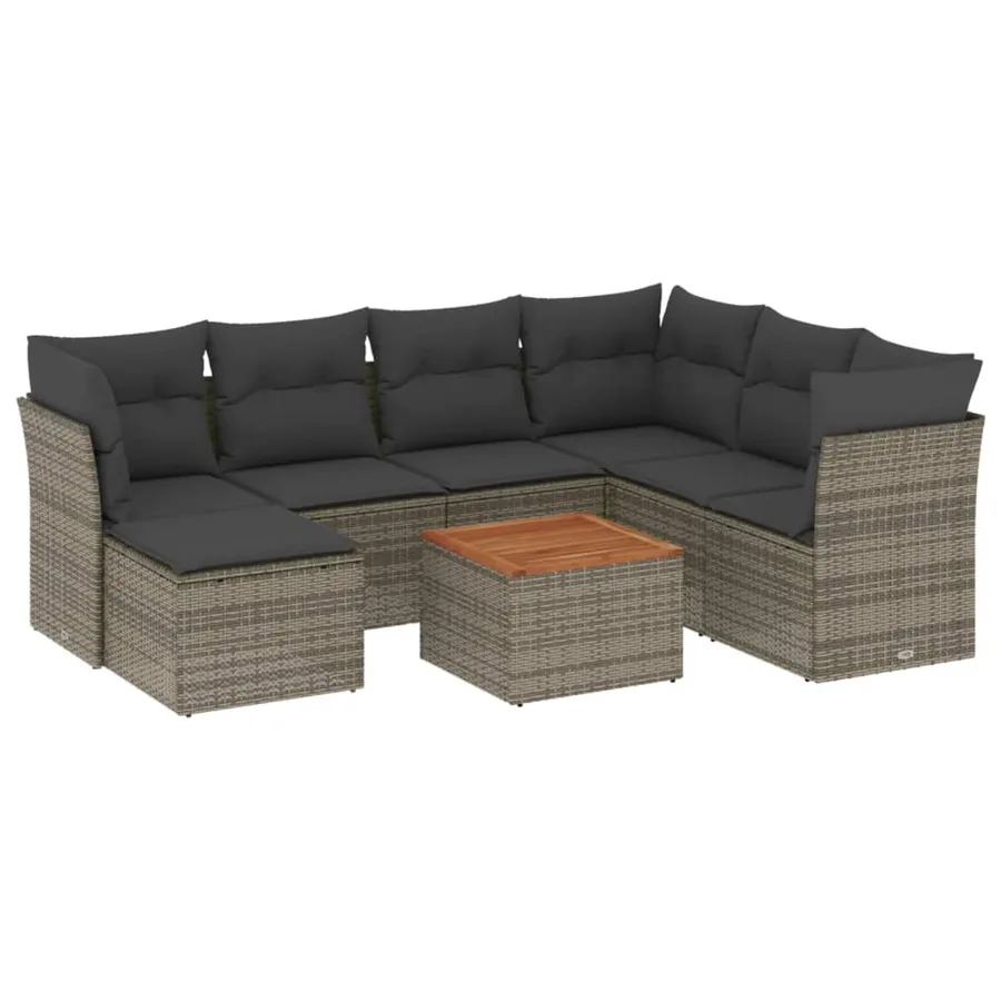 Salon de jardin 8 pcs avec coussins gris résine tressée - 2