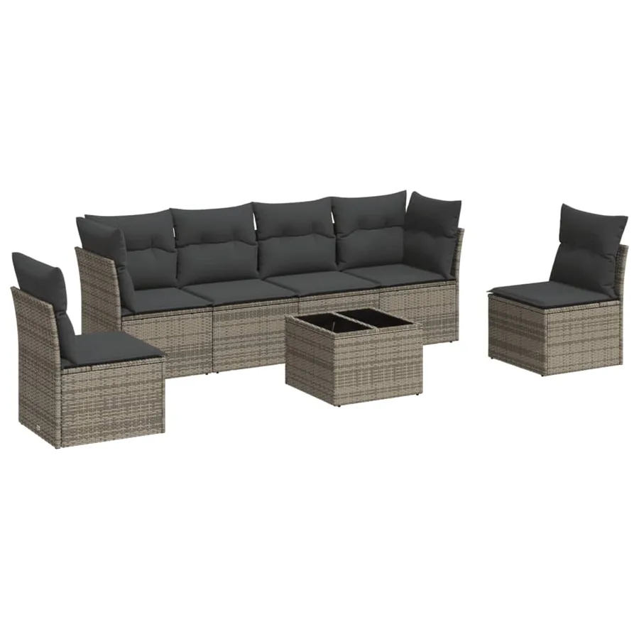 Salon de jardin avec coussins 7 pcs gris résine tressée - 2