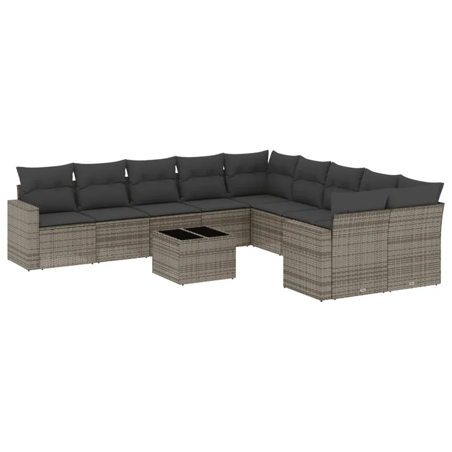 Salon de jardin 11 pcs avec coussins gris résine tressée - 2