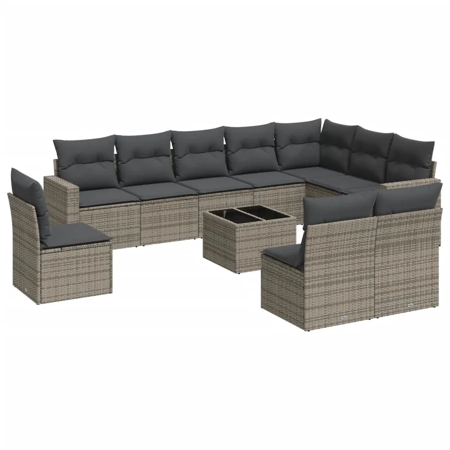 Salon de jardin 11 pcs avec coussins gris résine tressée - 2
