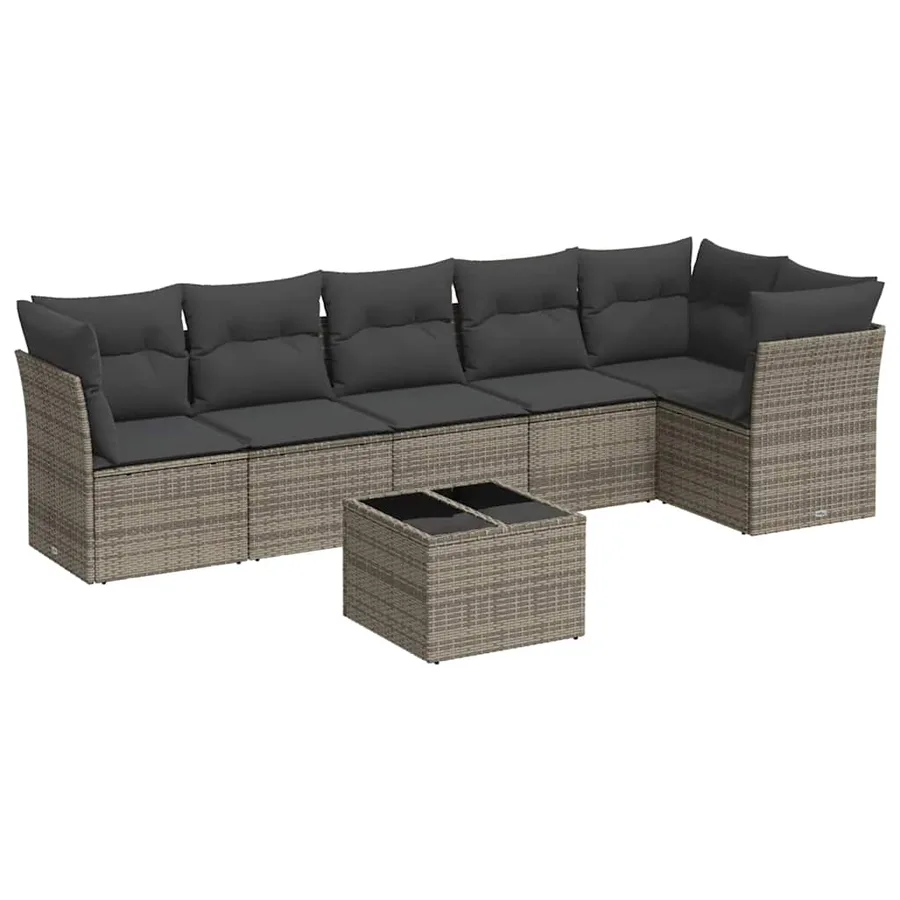 Salon de jardin avec coussins 7 pcs gris résine tressée - 2