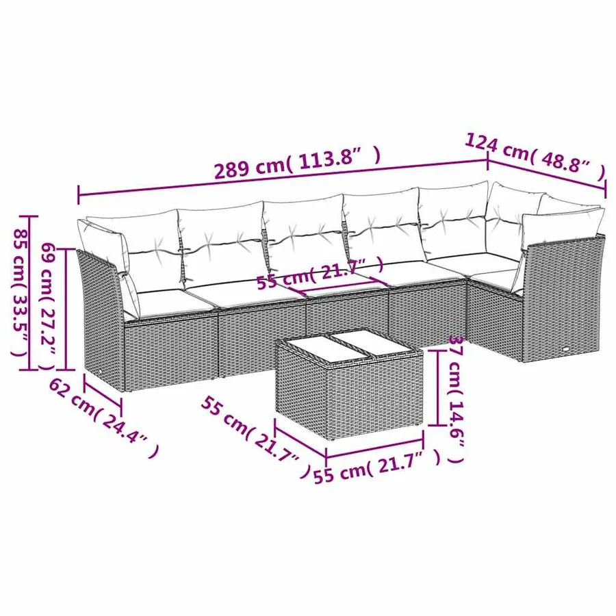 Salon de jardin avec coussins 7 pcs gris résine tressée - 3