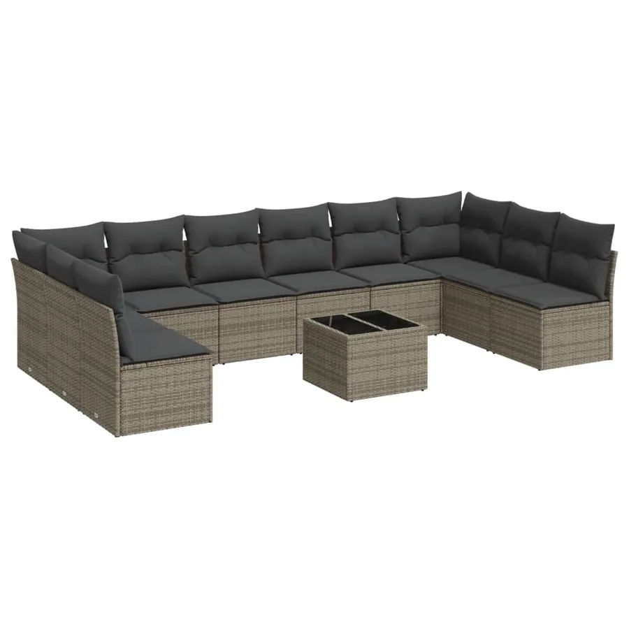 Salon de jardin 11 pcs avec coussins gris résine tressée - 2