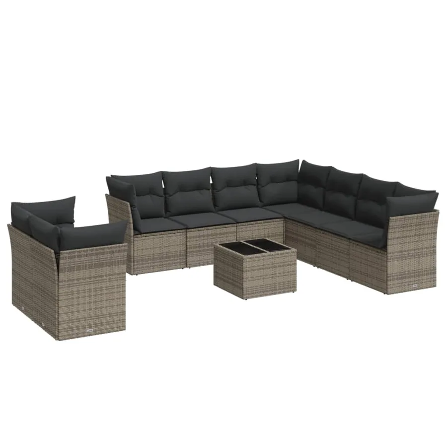 Salon de jardin avec coussins 10 pcs gris résine tressée - 2