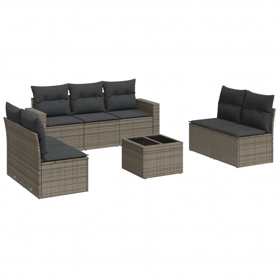 Salon de jardin 8 pcs avec coussins gris résine tressée - 2