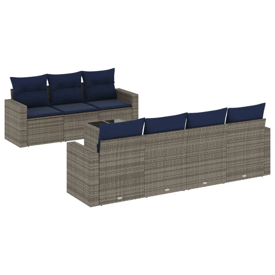 Salon de jardin 8 pcs avec coussins gris résine tressée - 2