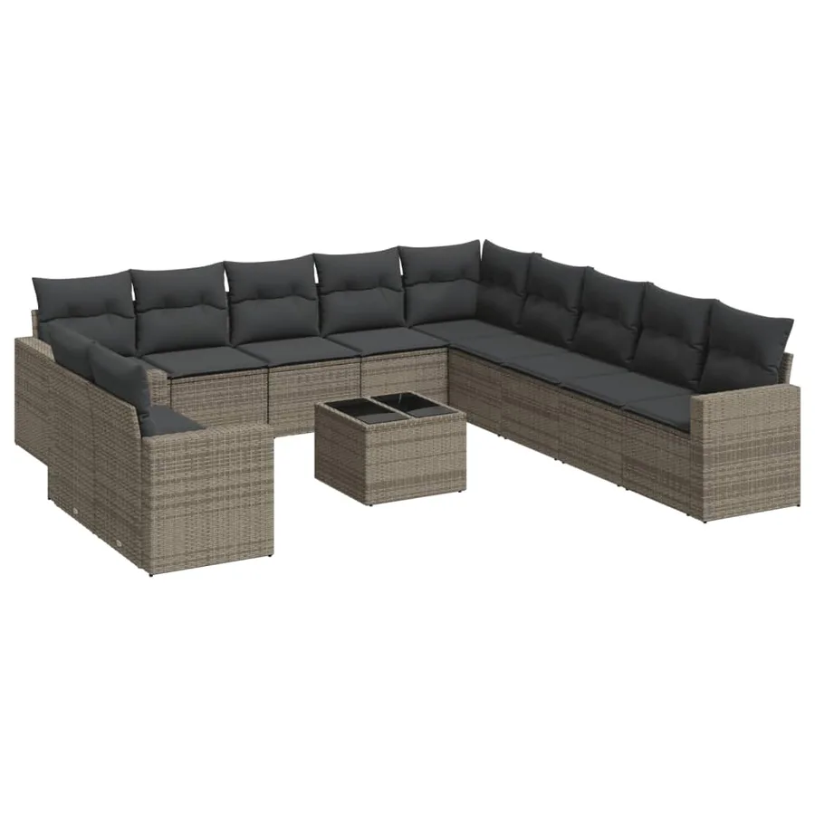 Salon de jardin avec coussins 12 pcs gris résine tressée - 2