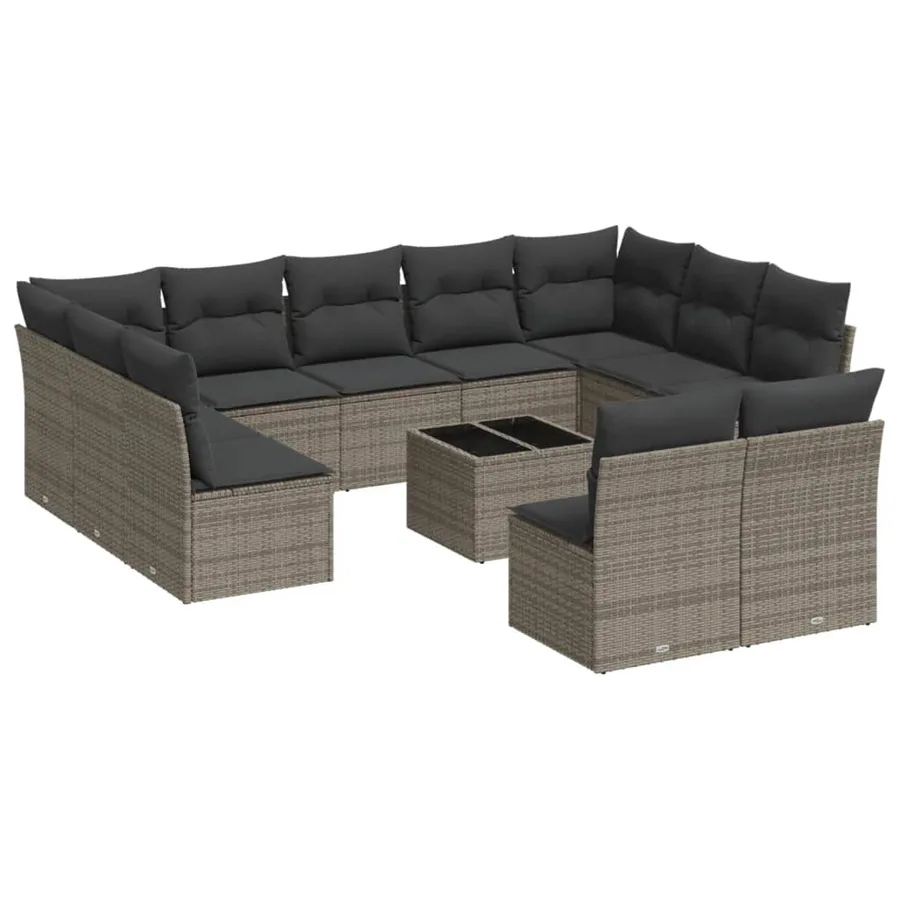 Salon de jardin avec coussins 12 pcs gris résine tressée - 2