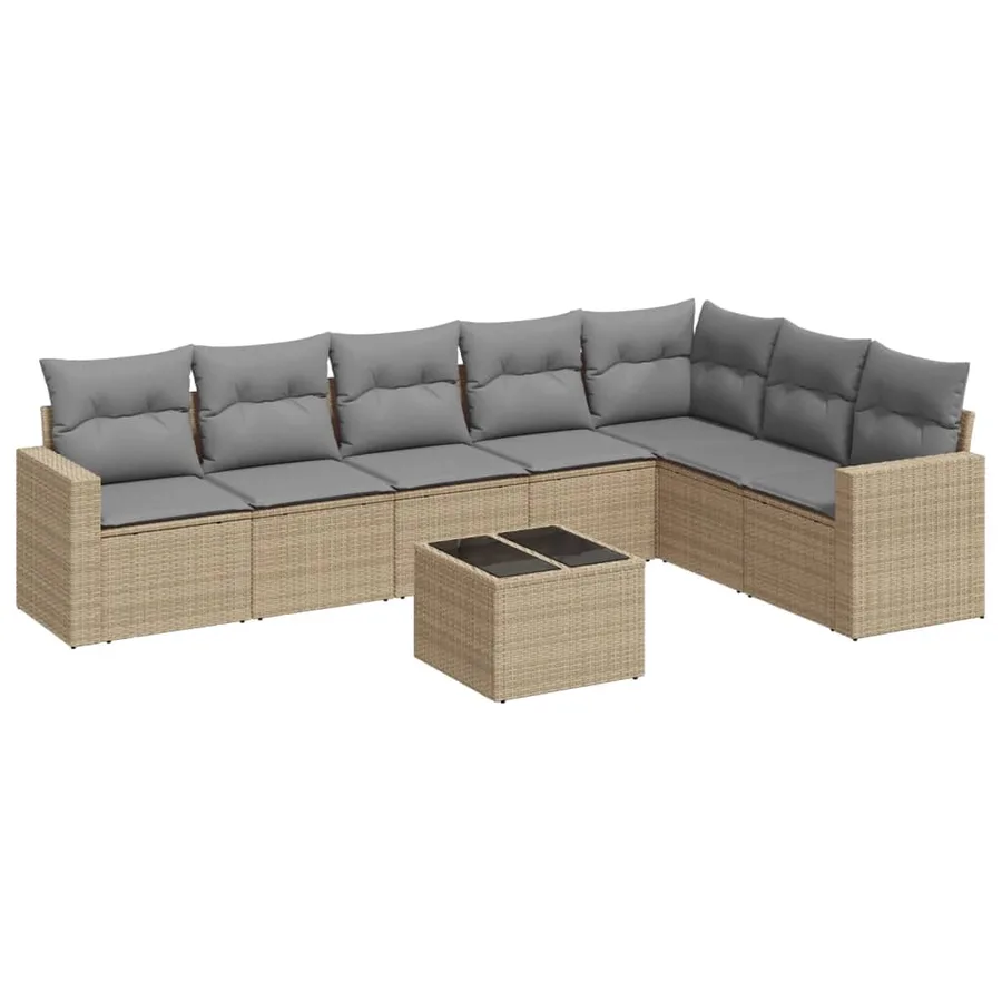 Salon de jardin avec coussins 8 pcs beige résine tressée - 2