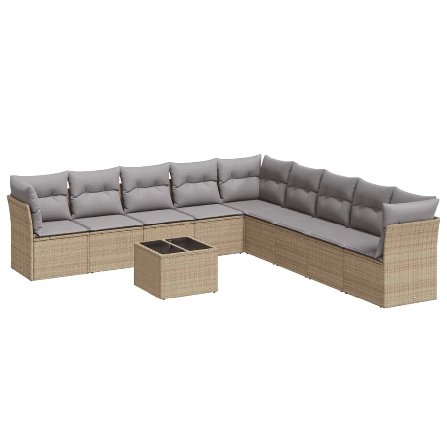 Salon de jardin avec coussins 10 pcs beige résine tressée - 2