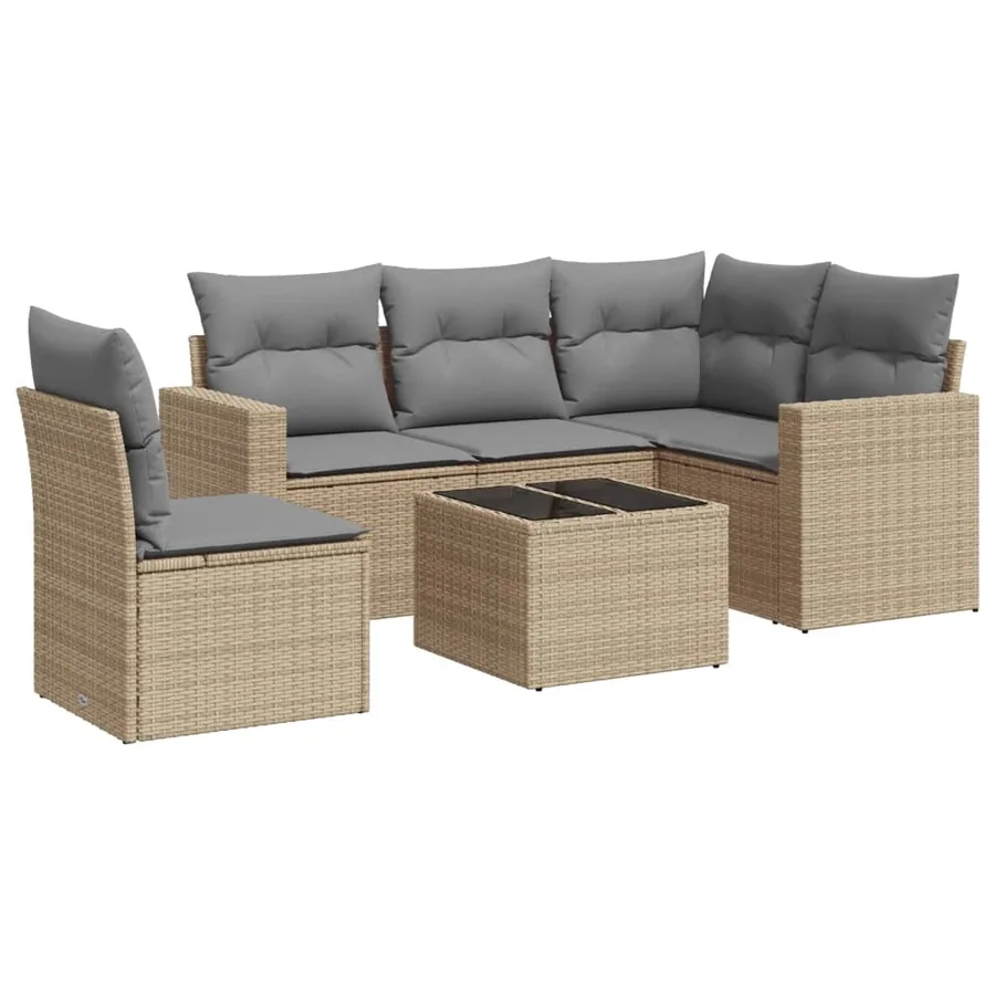 Salon de jardin avec coussins 6 pcs beige résine tressée - 2
