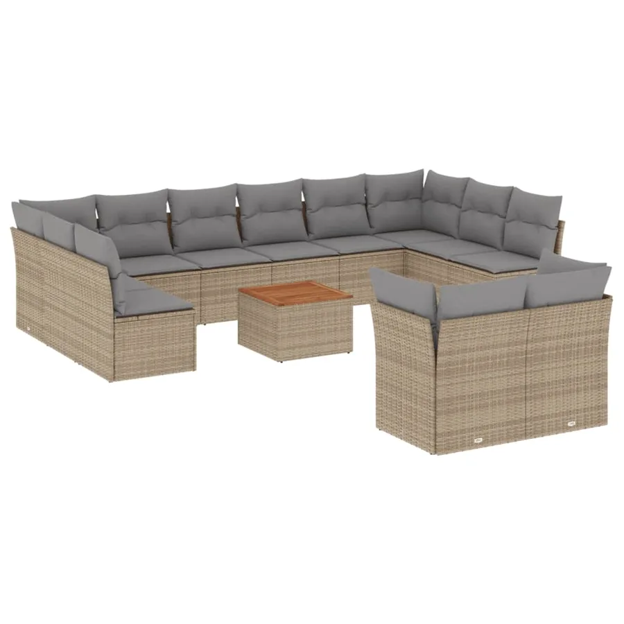 Salon de jardin et coussins 13 pcs mélange beige résine tressée - 2