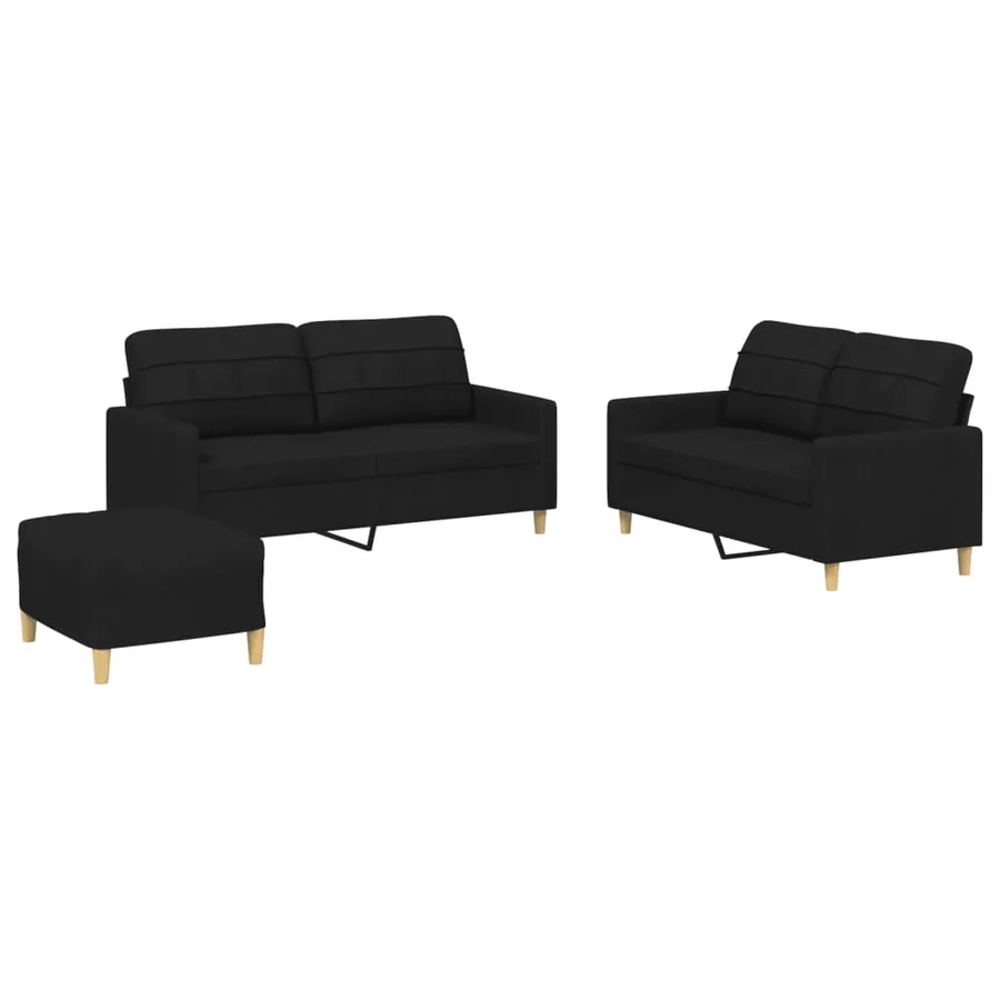 Ensemble de canapés 3 pcs avec coussins Noir Tissu - 2