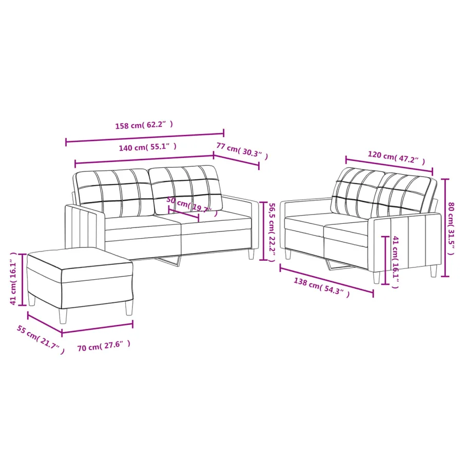Ensemble de canapés 3 pcs avec coussins Noir Tissu - 8