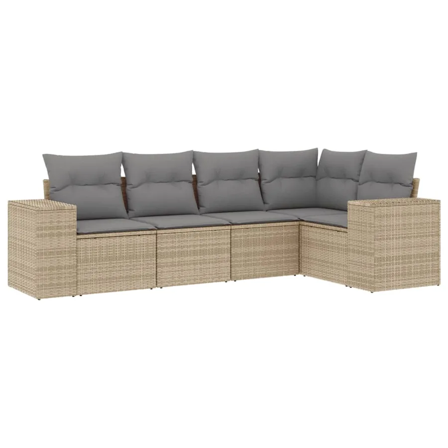 Salon de jardin avec coussins 5 pcs beige résine tressée - 2