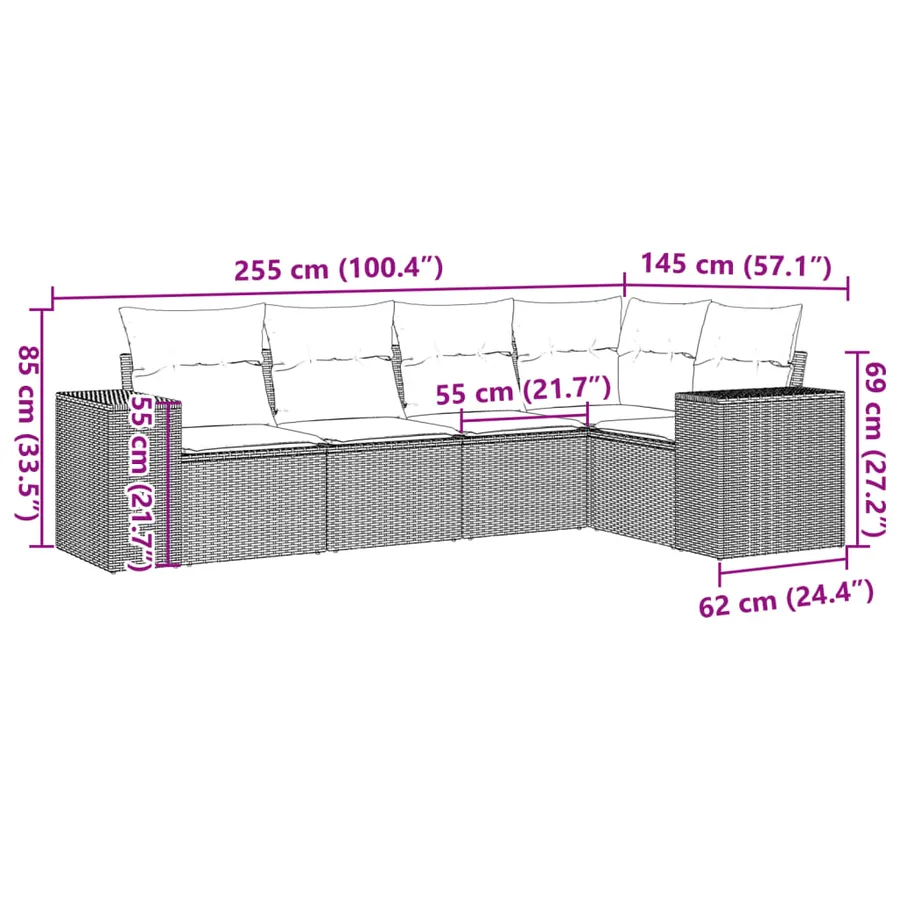 Salon de jardin avec coussins 5 pcs beige résine tressée - 3
