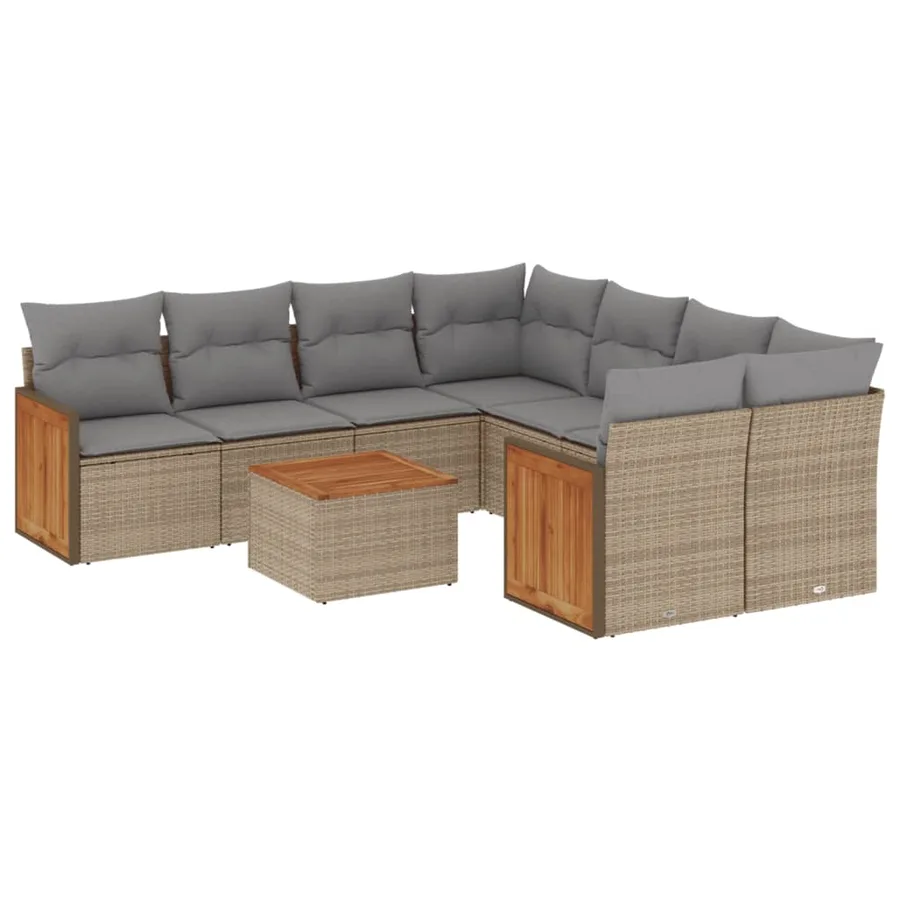 Salon de jardin avec coussins 9 pcs beige résine tressée - 2