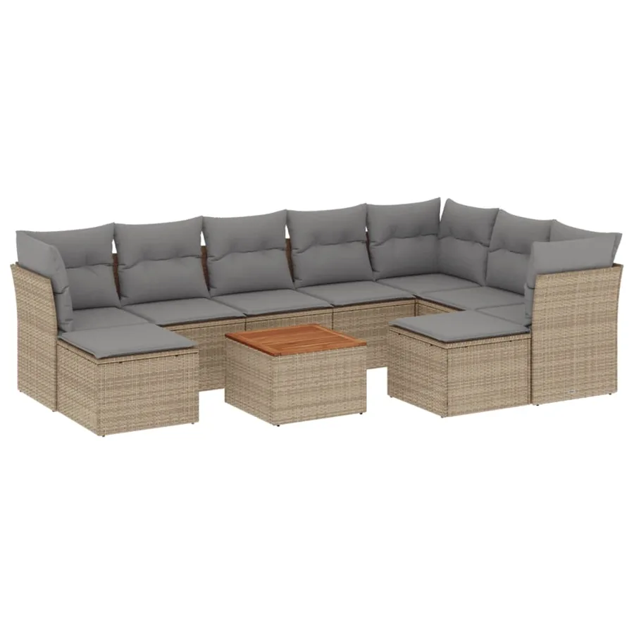 Salon de jardin et coussins 10 pcs mélange beige résine tressée - 2