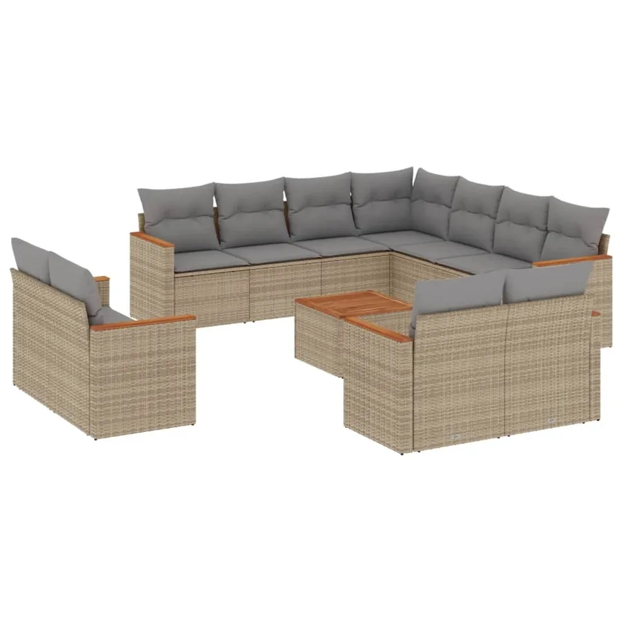 Salon de jardin avec coussins 12 pcs beige résine tressée - 2