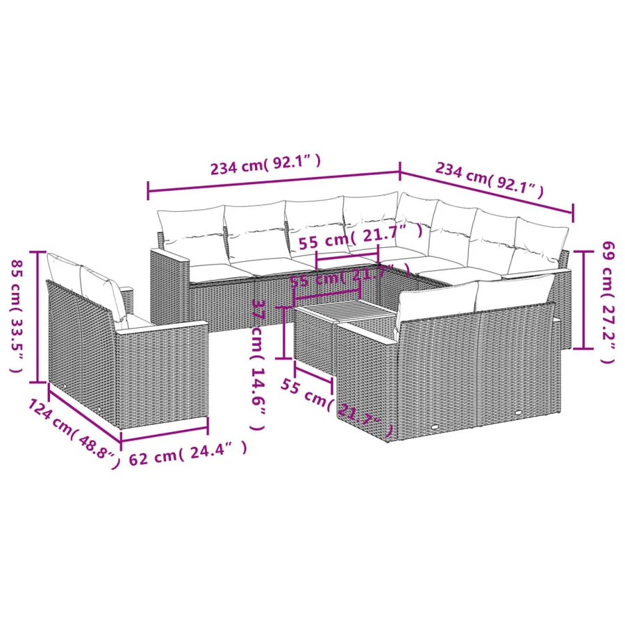 Salon de jardin avec coussins 12 pcs beige résine tressée - 3