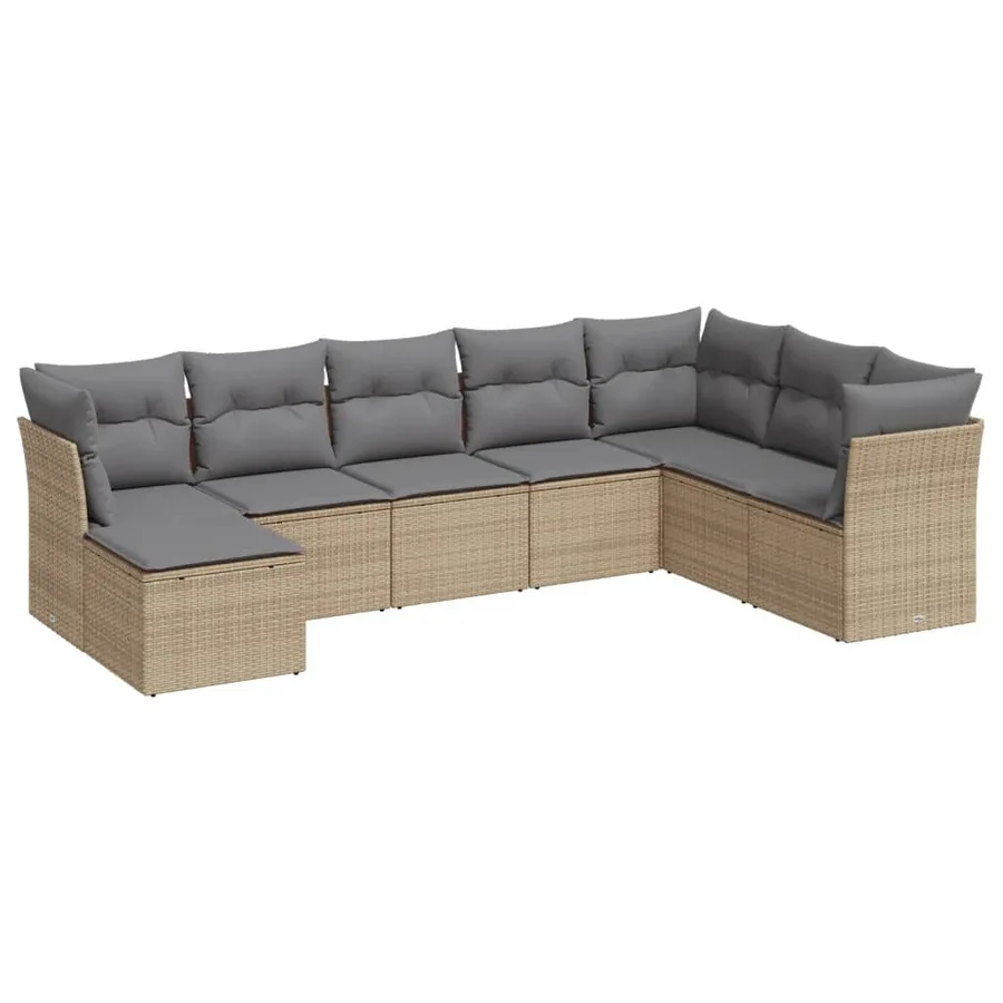 Salon de jardin avec coussins 8 pcs beige résine tressée - 2
