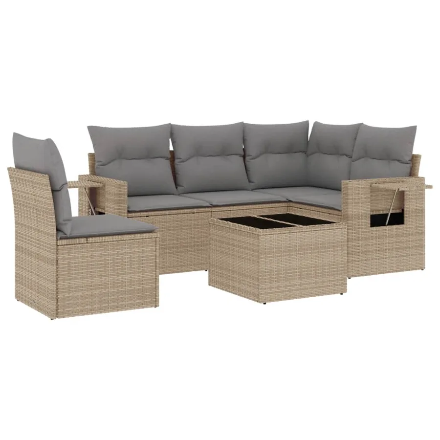 Salon de jardin avec coussins 6 pcs beige résine tressée - 2