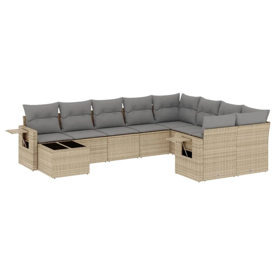 Salon de jardin avec coussins 10 pcs beige résine tressée - 2