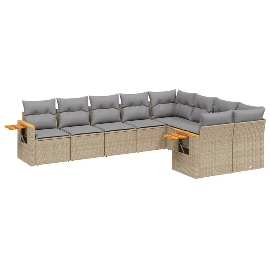 Salon de jardin avec coussins 9 pcs beige résine tressée - 2