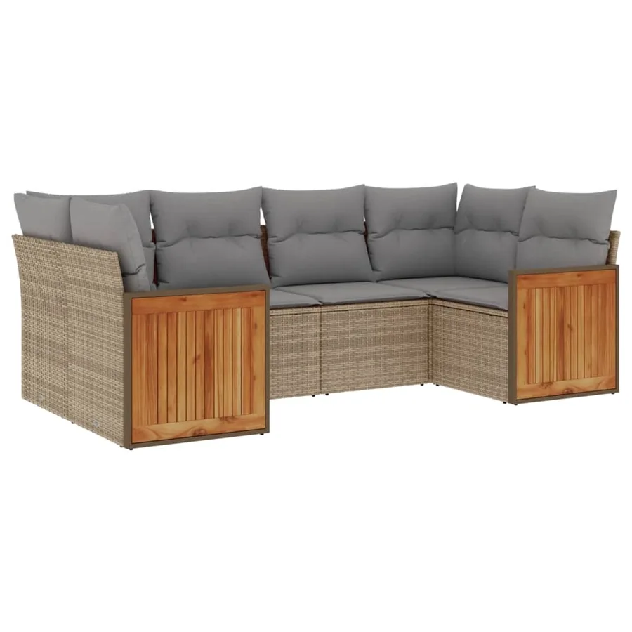 Salon de jardin avec coussins 6 pcs beige résine tressée - 2