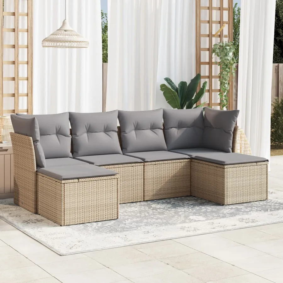 Salon de jardin avec coussins 6 pcs beige résine tressée