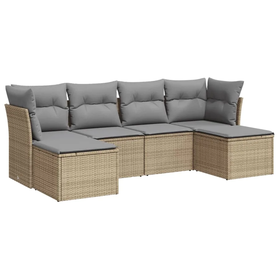 Salon de jardin avec coussins 6 pcs beige résine tressée - 2