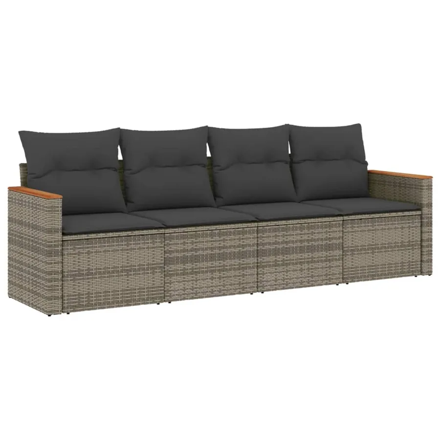 Salon de jardin 4 pcs avec coussins gris résine tressée - 2