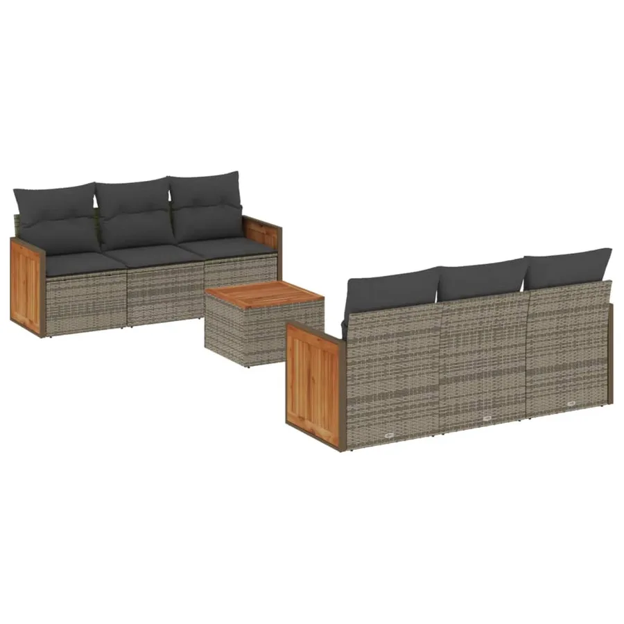 Salon de jardin avec coussins 7 pcs gris résine tressée - 2
