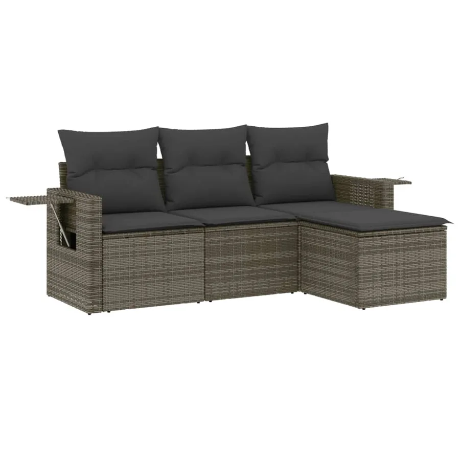 Salon de jardin 4 pcs avec coussins gris résine tressée - 2