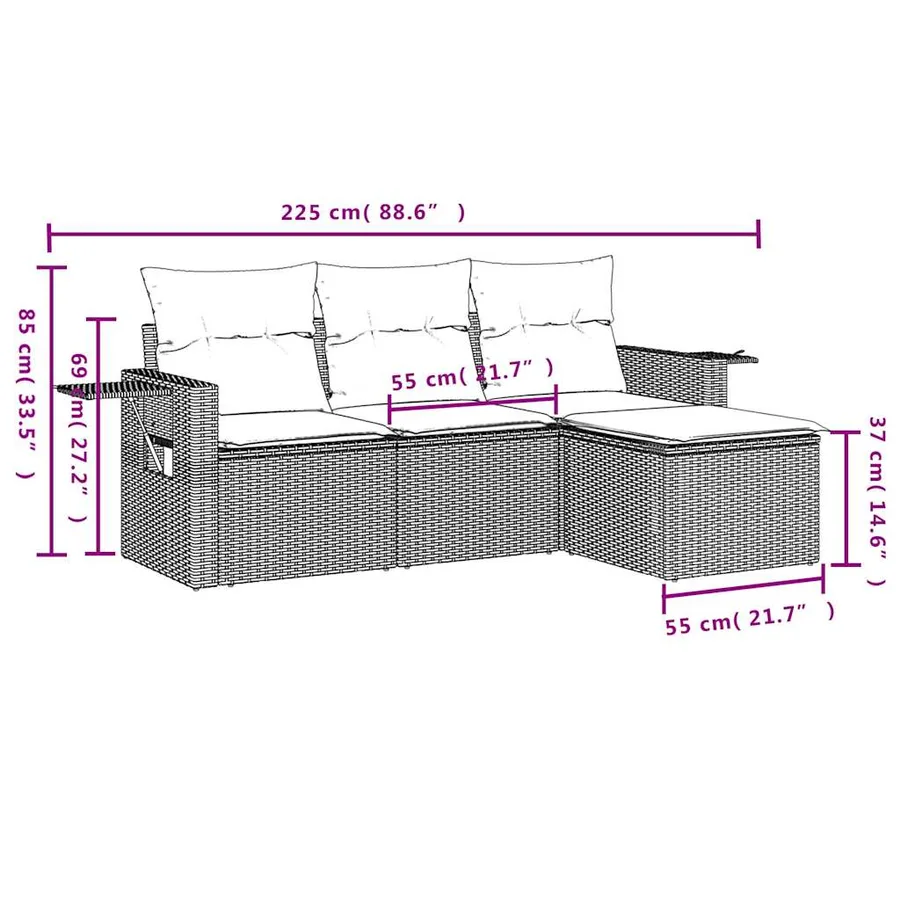 Salon de jardin 4 pcs avec coussins gris résine tressée - 3