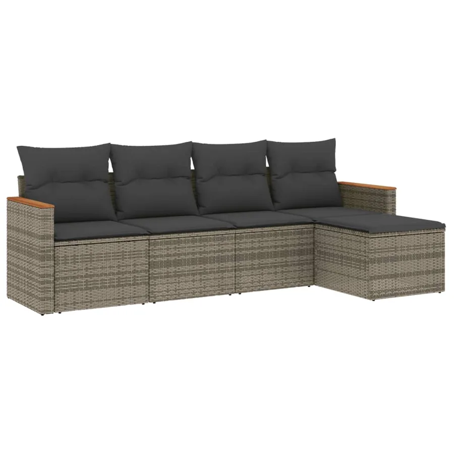 Salon de jardin 5 pcs avec coussins gris résine tressée - 2