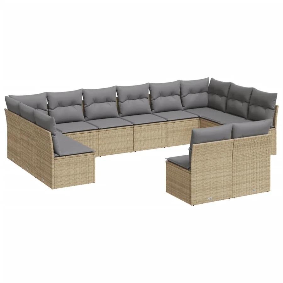 Salon de jardin avec coussins 12 pcs beige résine tressée - 2
