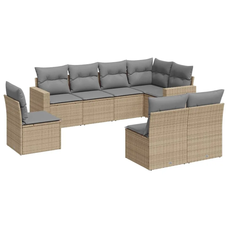 Salon de jardin avec coussins 8 pcs beige résine tressée - 2