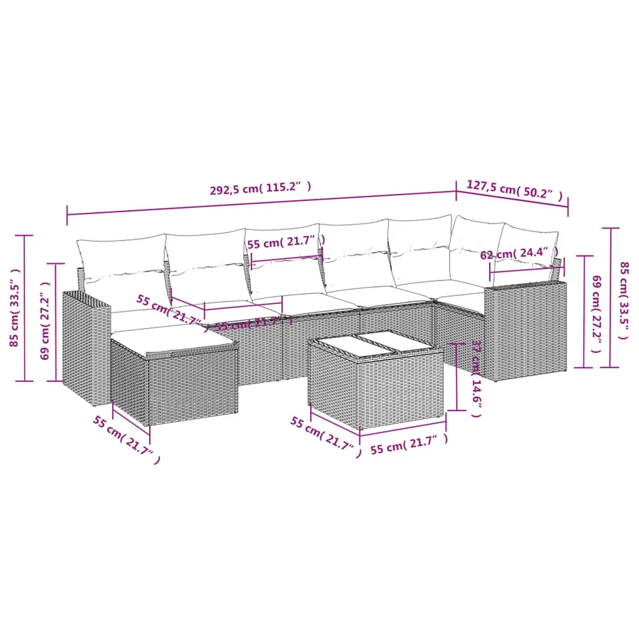 Salon de jardin avec coussins 8 pcs beige résine tressée - 3