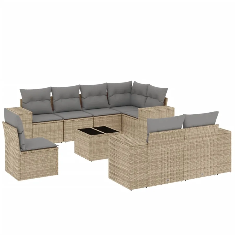 Salon de jardin avec coussins 9 pcs beige résine tressée - 2