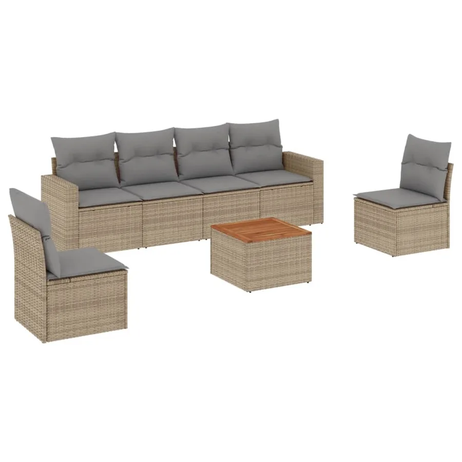 Salon de jardin avec coussins 7pcs mélange beige résine tressée - 2