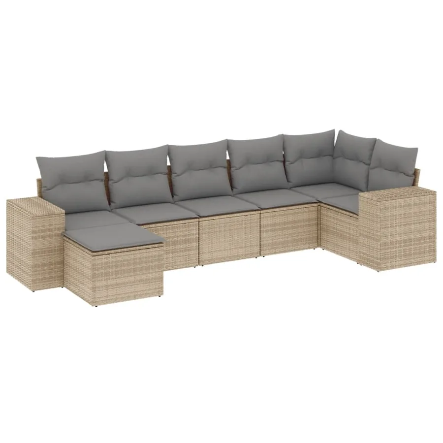 Salon de jardin avec coussins 7 pcs beige résine tressée - 2