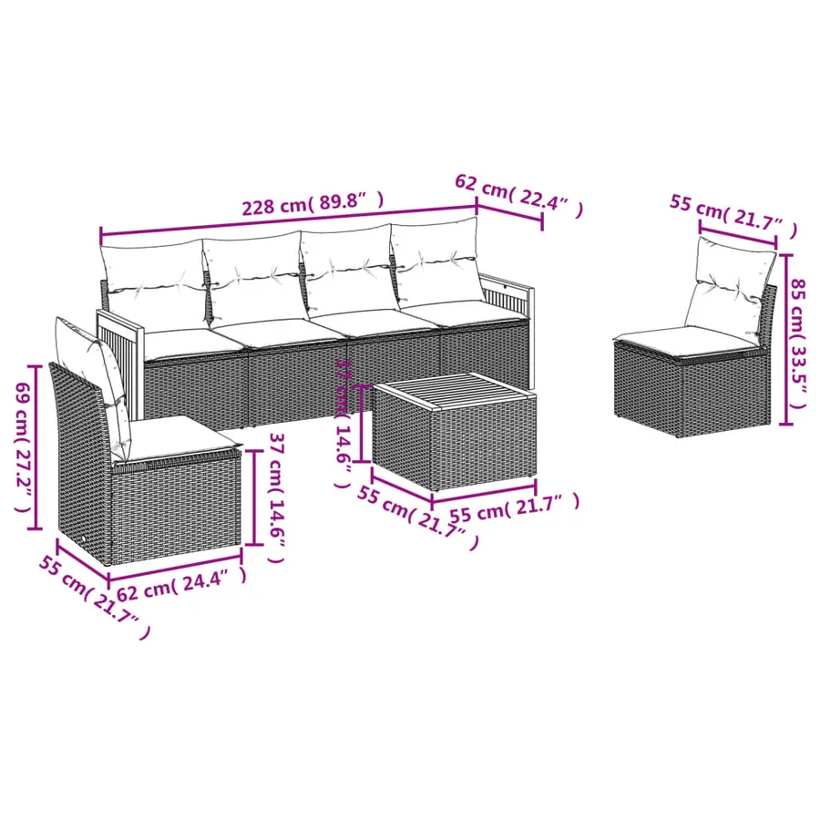 Salon de jardin avec coussins 7 pcs beige résine tressée - 3