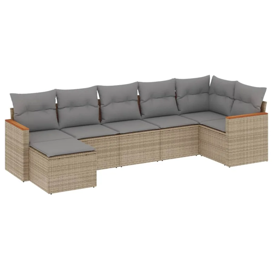 Salon de jardin avec coussins 7 pcs beige résine tressée - 2