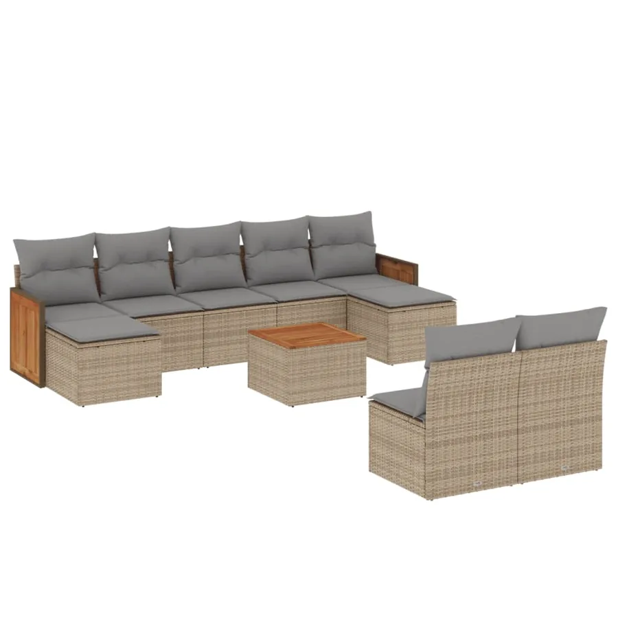 Salon de jardin avec coussins 10 pcs beige résine tressée - 2