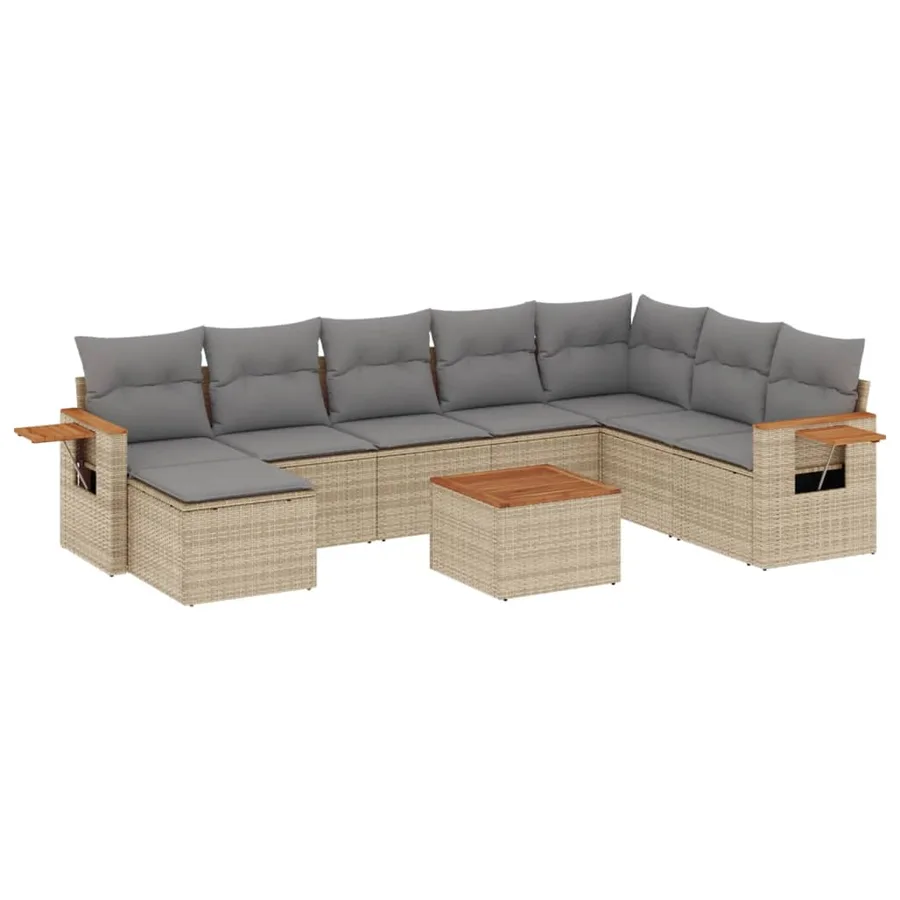 Salon de jardin avec coussins 9 pcs beige résine tressée - 2